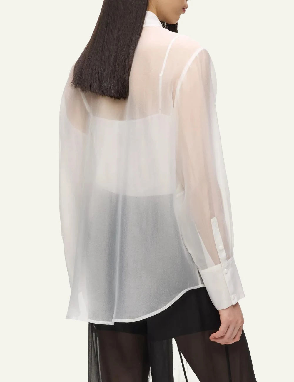 Karl Lagerfeld B2W11008100 organza blouse white sheer button front long sleeve back view