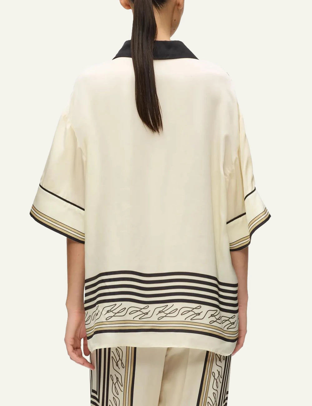 Karl Lagerfeld B2W11016461 fluid pj blouse pristine print short sleeve back view