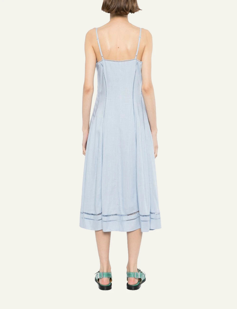 Karl Lagerfeld B2W13019 midi dress kentucky blue embroidery detail v neck back view
