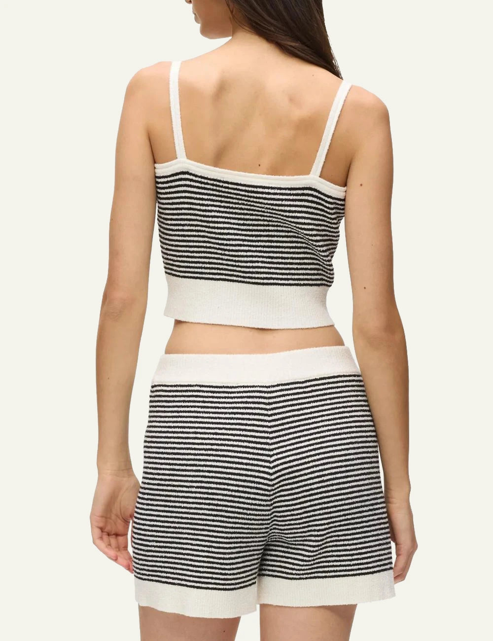 Karl Lagerfeld ikon striped knit top black white cropped straps back