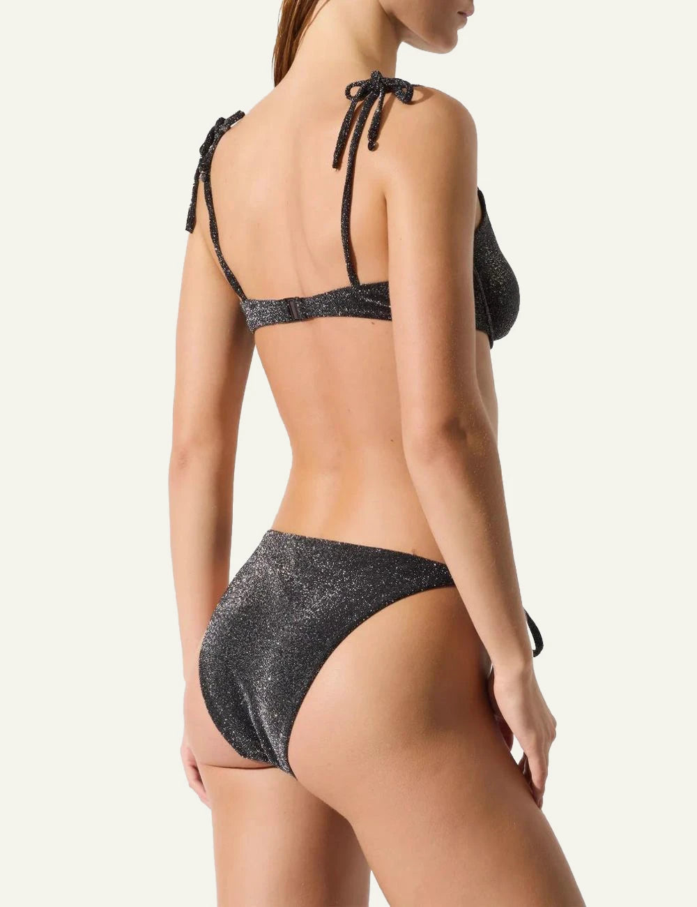 Karl Lagerfeld B2W46002919 lurex tanga bikini bottom black metallic tie side back view