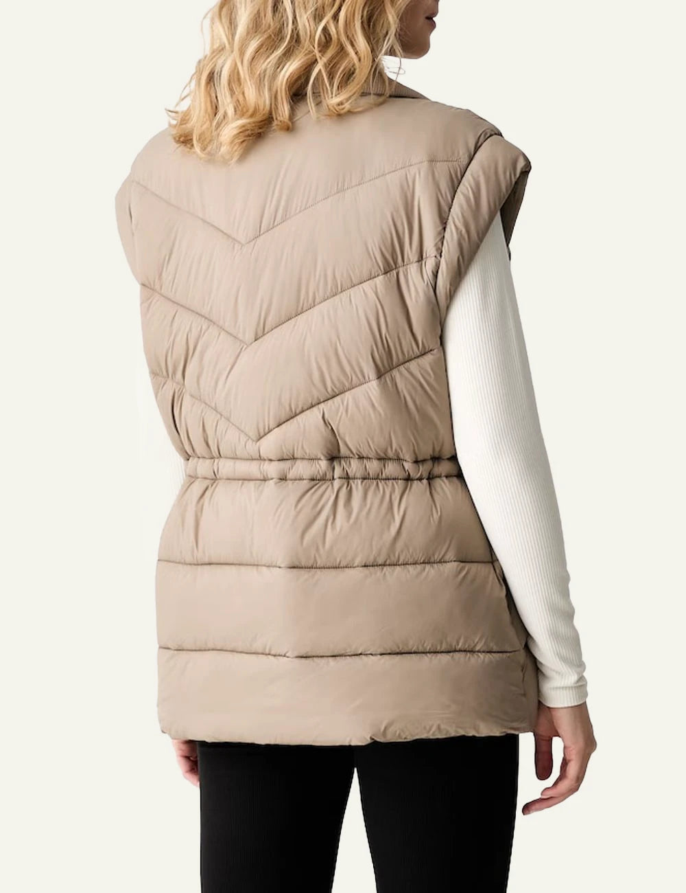 Karl Lagerfeld beige quilted padded vest with signature embroidery back