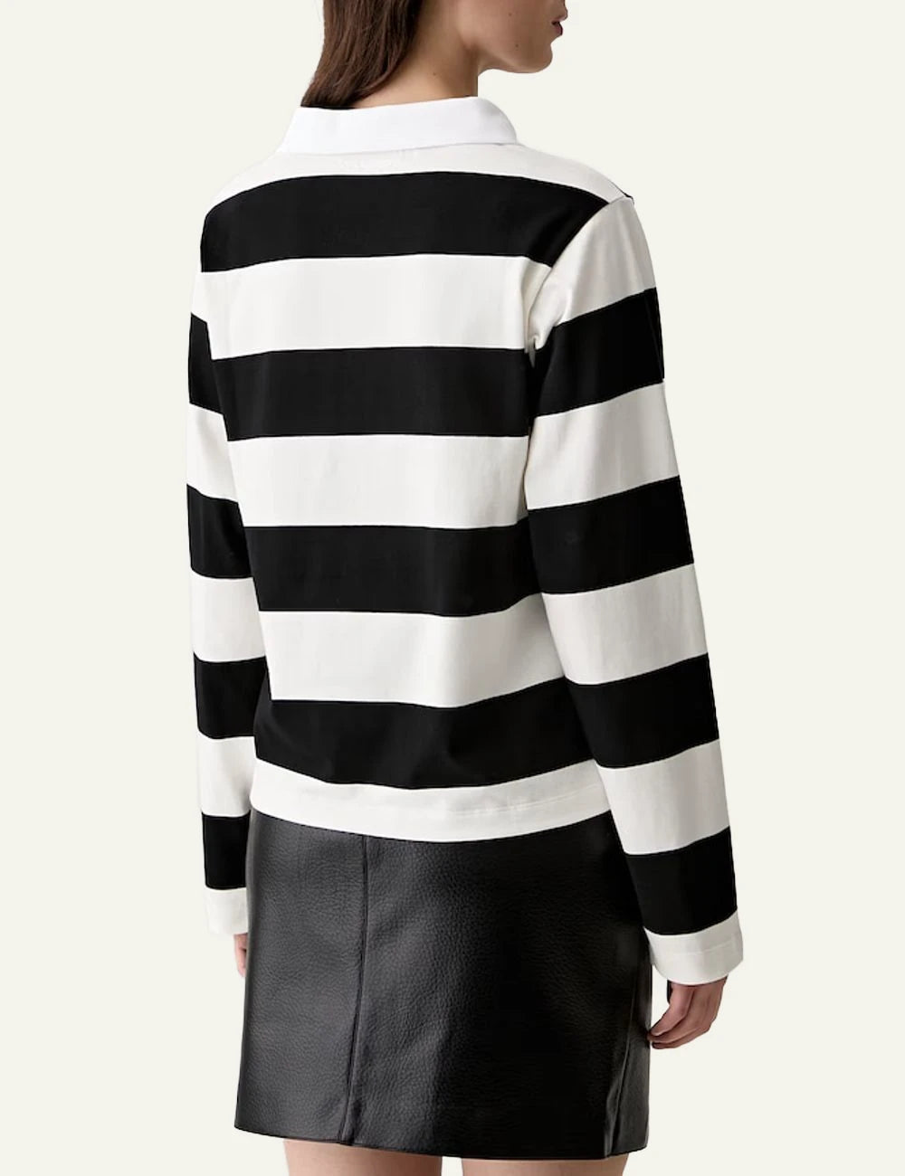 Karl Lagerfeld black and white striped long sleeve polo shirt with Ikonik Karl embroidery back