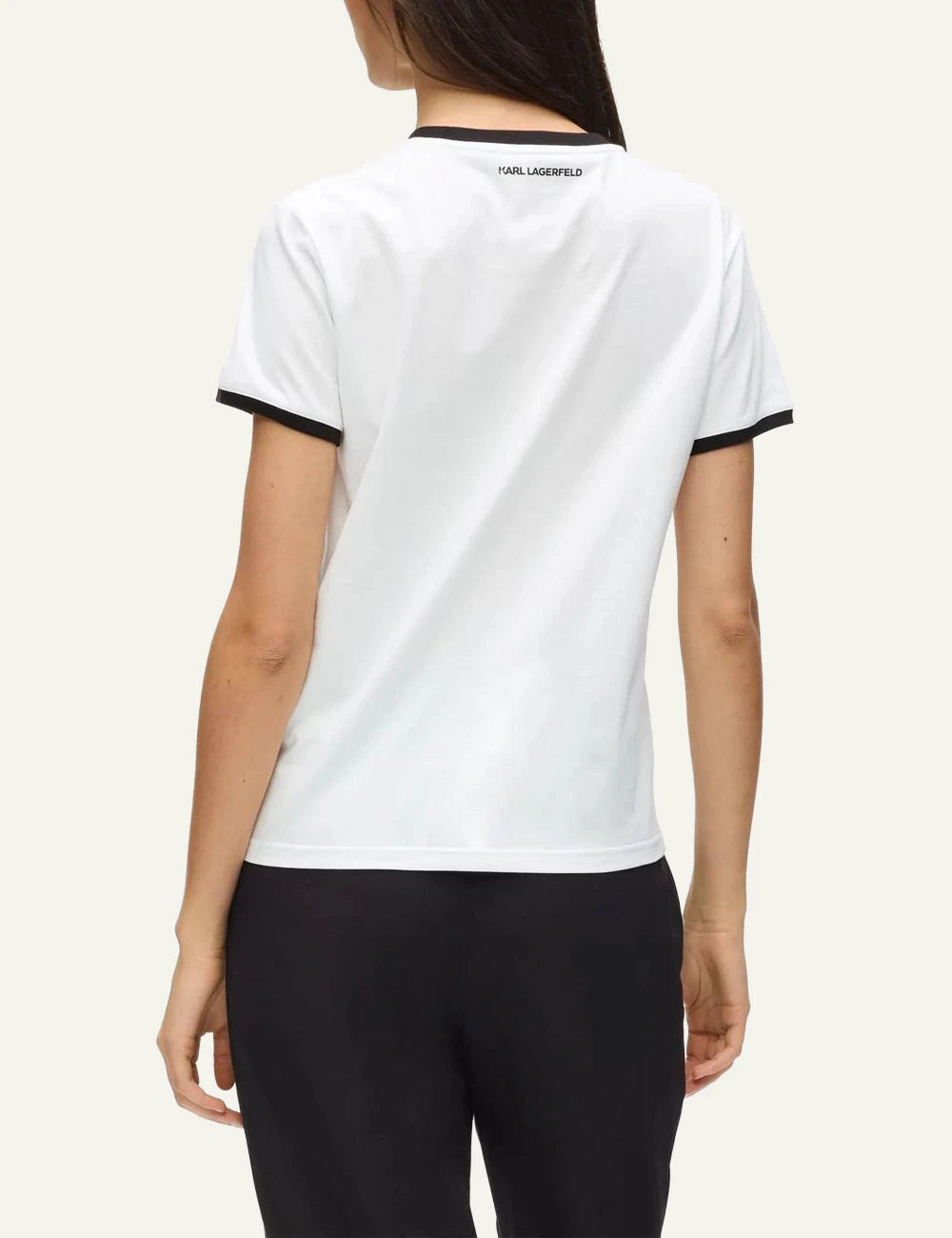 Karl Lagerfeld Ikon circle t-shirt white black contrast piping chest logo detail front back