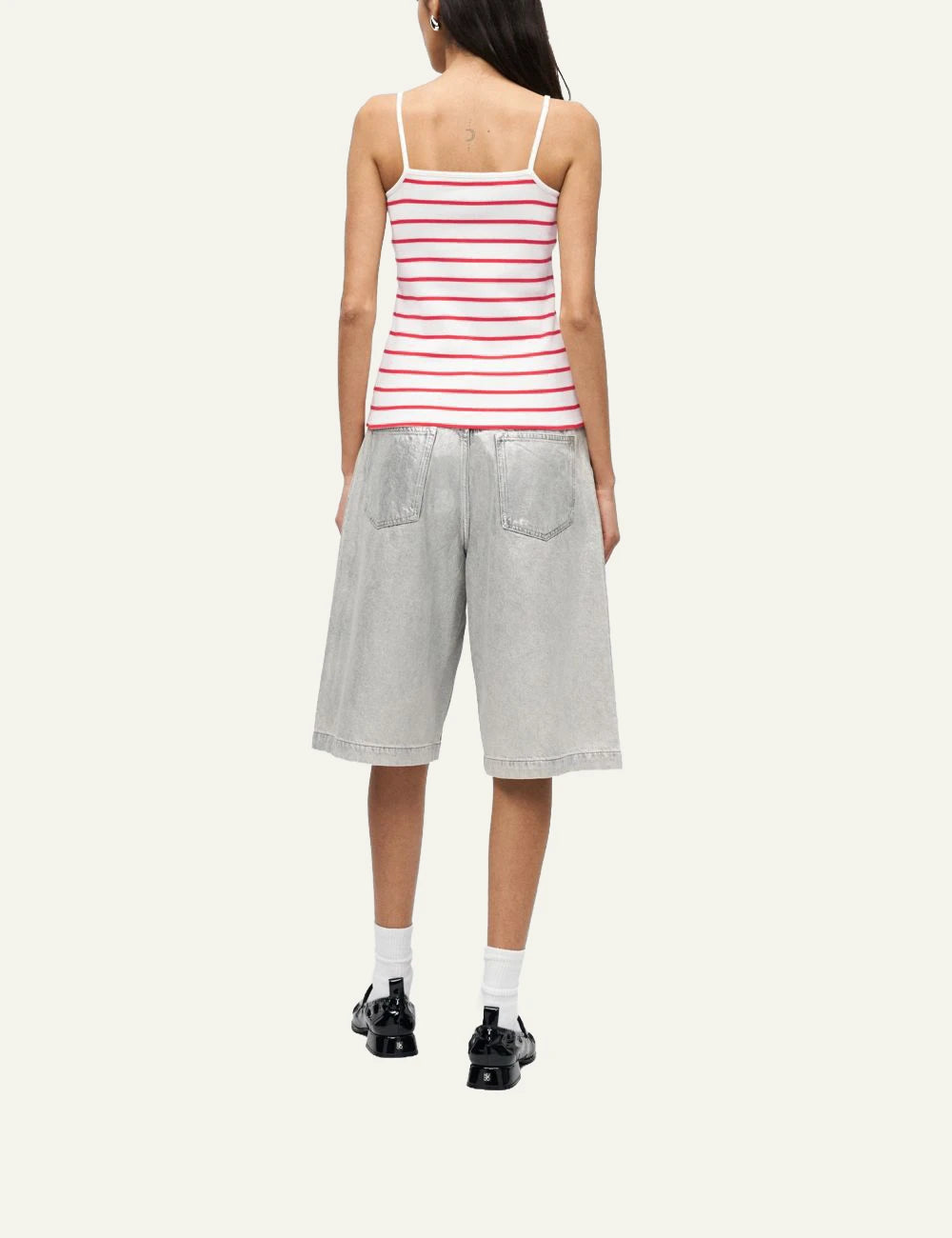 Karl Lagerfeld ikon striped tank top white tangerine slim straps back