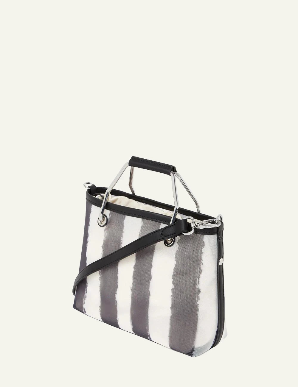 Karl Lagerfeld mesh tote bag striped grey white metal handles crossbody back view