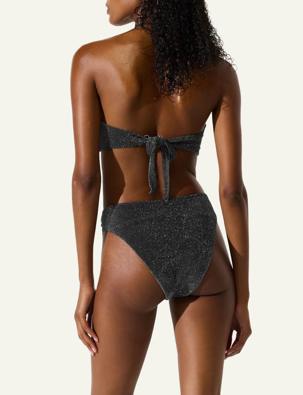 Karl Lagerfeld metallic bandeau bikini top me halter tie black back view