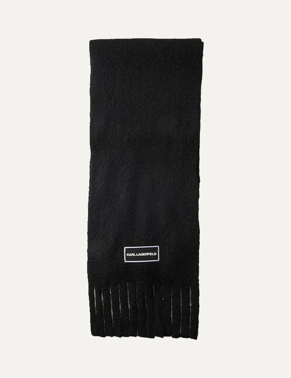 Karl Lagerfeld women's black scarf with fringed edges and logo patch