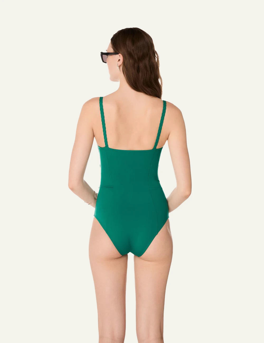 Khione KARINA one piece swimsuit emerald green braided straps back view