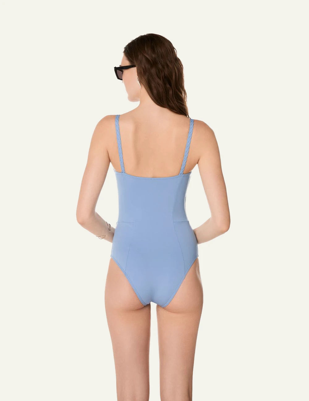 Khione KARINA one piece swimsuit sky blue braided straps back view