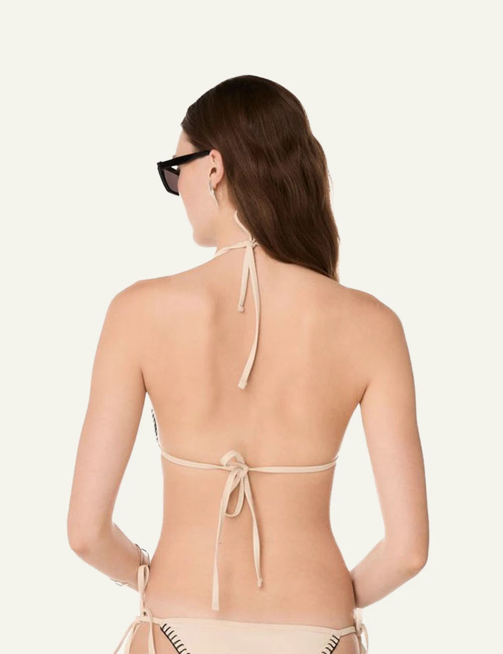 Khione OCEAN bikini set stone triangle top black stitching side tie bottom back view