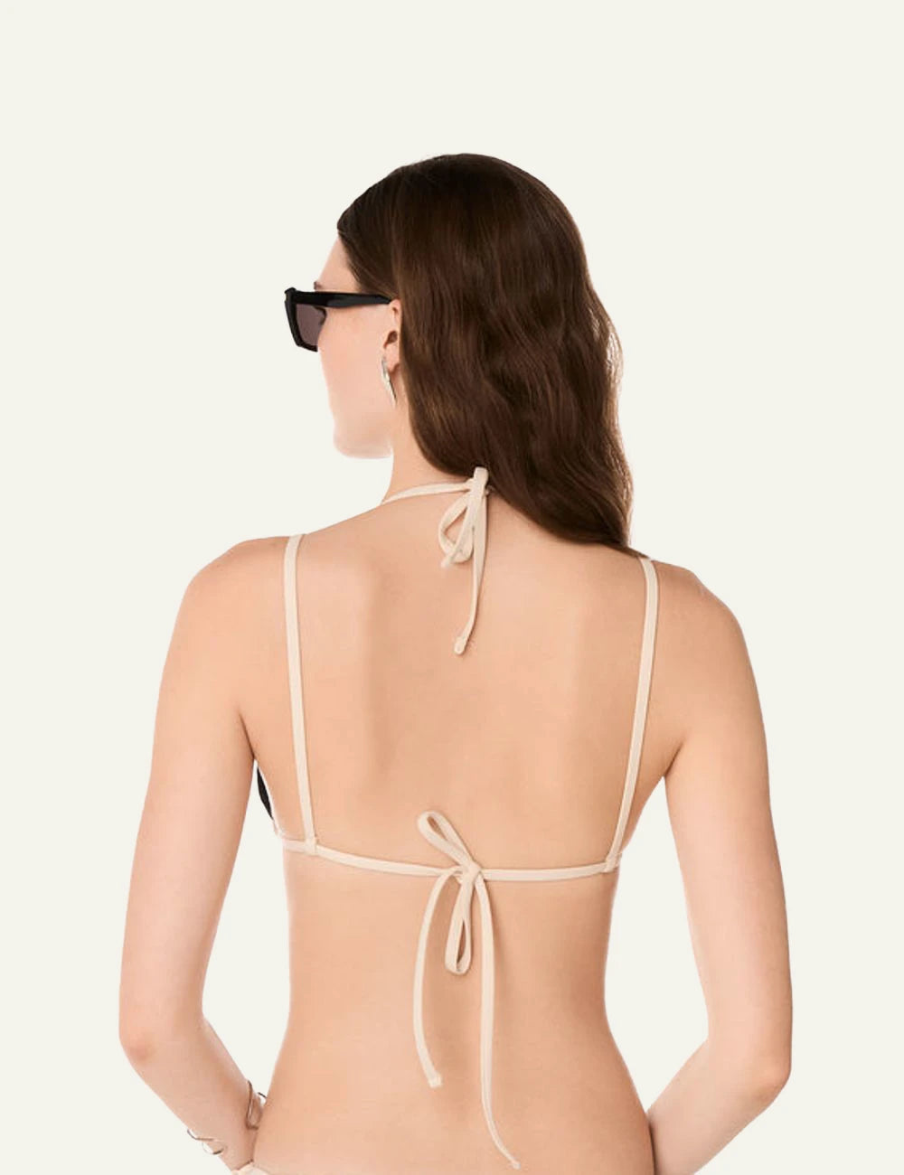 Khione TRIANGLE bikini top black jacquard ivory trim double straps beads back view