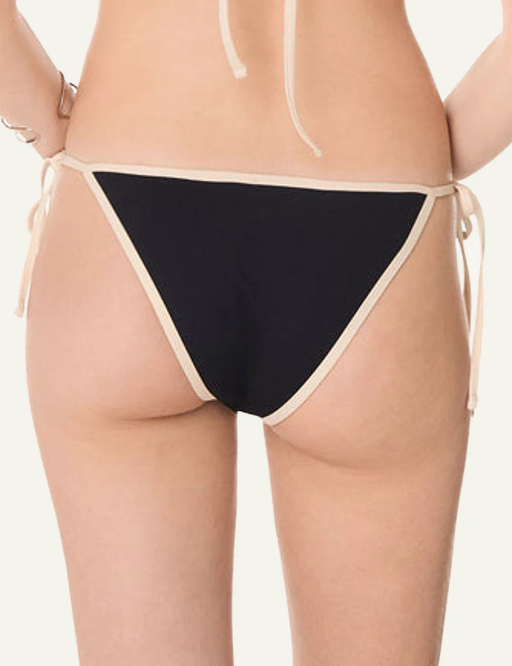 Khione ZOE bikini bottom black jacquard ivory trim side tie beads back view