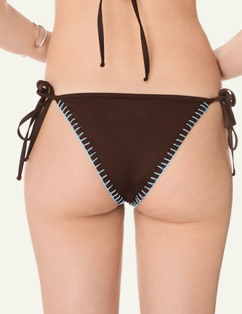 Khione Zoe bikini bottom brown me sky blue embroidery back view