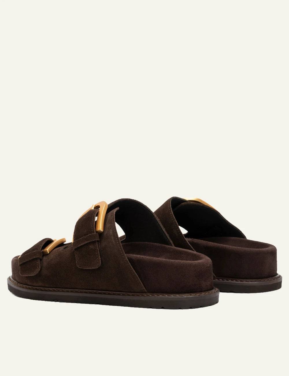 komis komis e603 sandals ebano suede double buckle gold detail back view