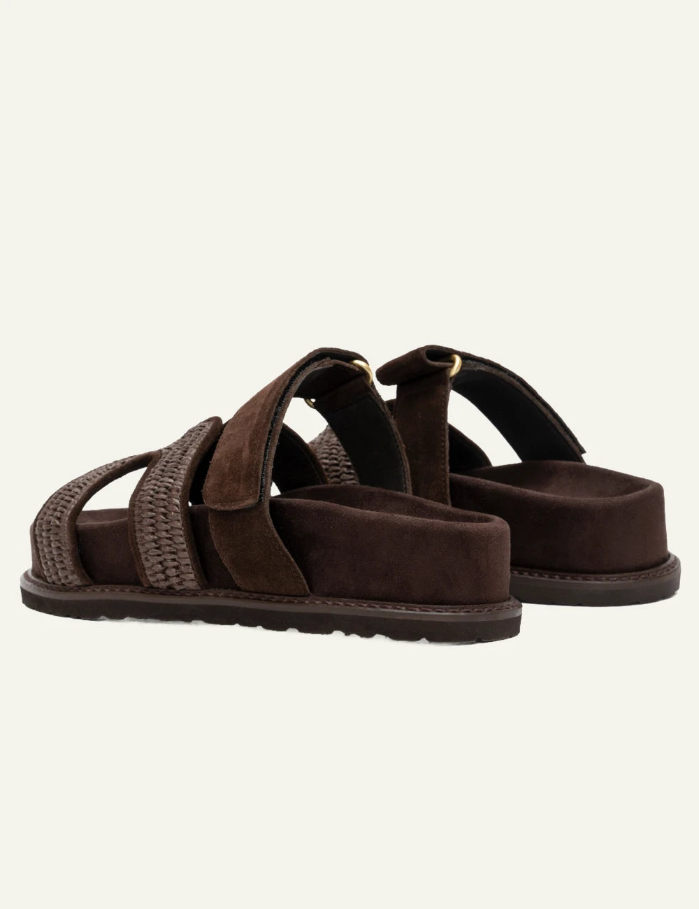 Komis Komis E606 Ebano platform sandals brown me raffia suede straps back view