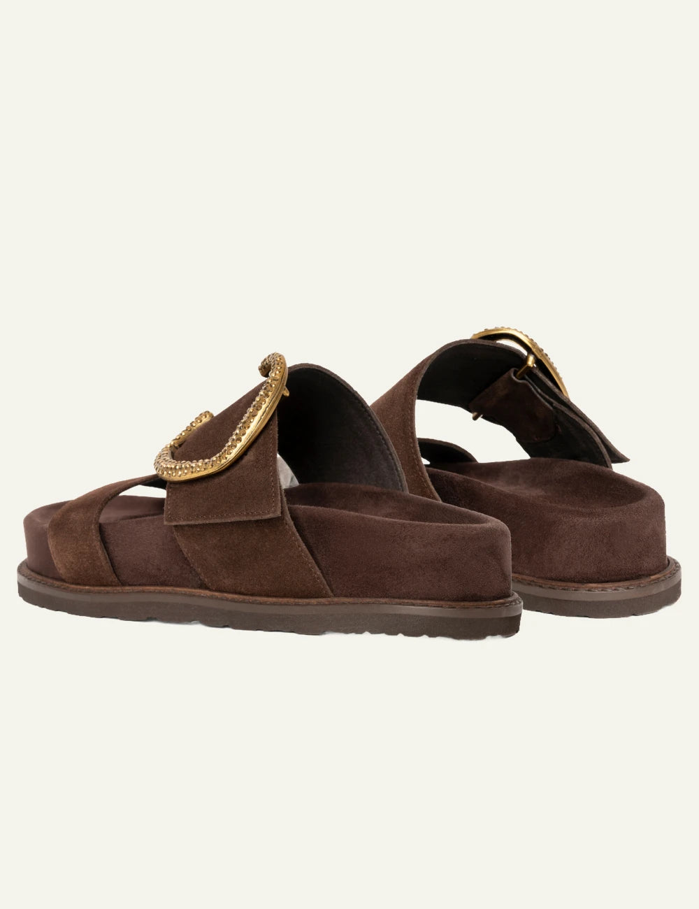 Komis Komis E607 Ebano platform sandals brown suede me gold crystal buckle back view