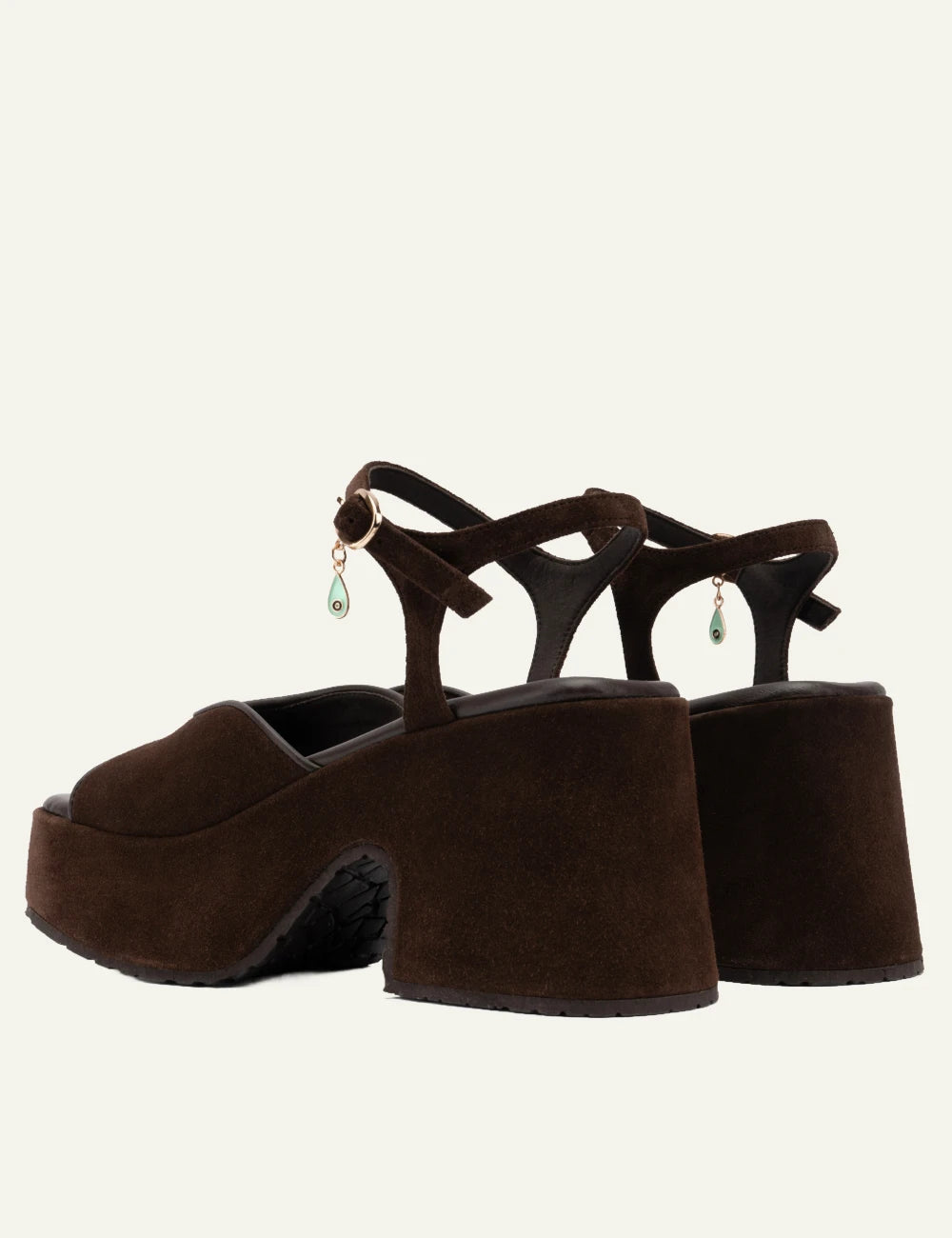 komis komis e804 platform sandals ebano suede ankle strap charm back view