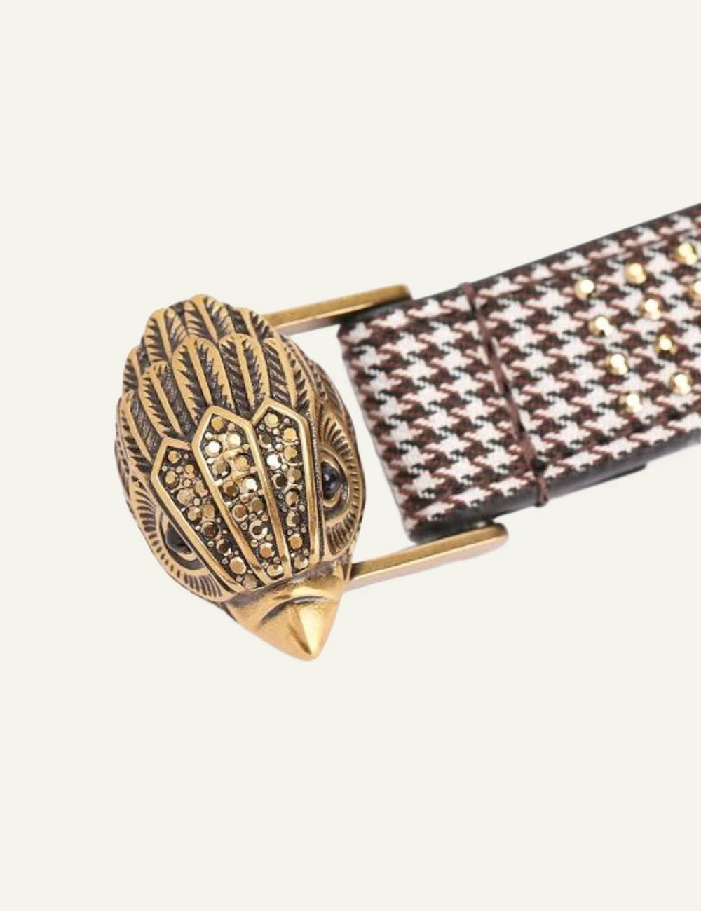 Kurt Geiger slim check embellished belt with gold eagle buckle detail