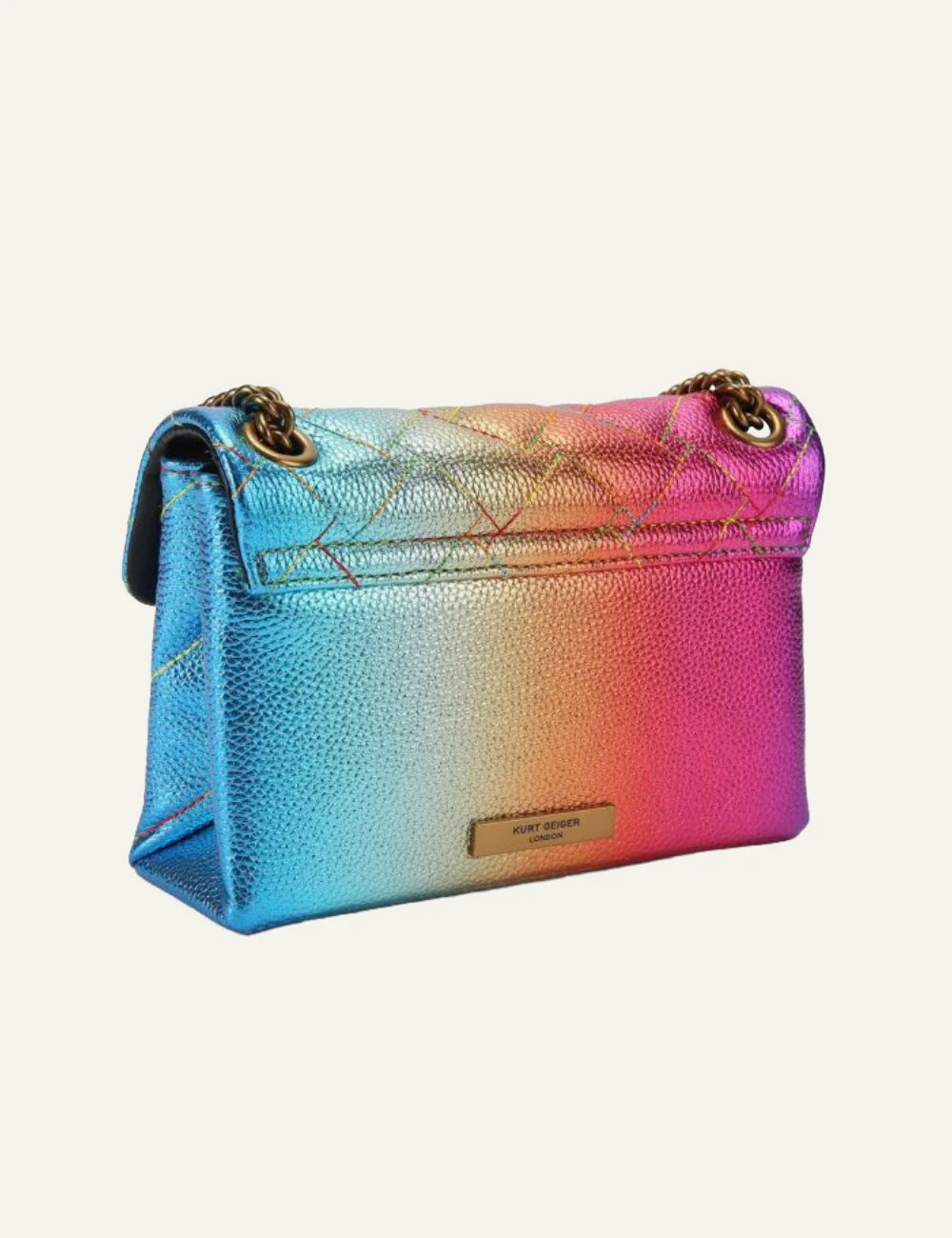 Kurt Geiger mini kensington bag ombre metallic leather rainbow quilted back