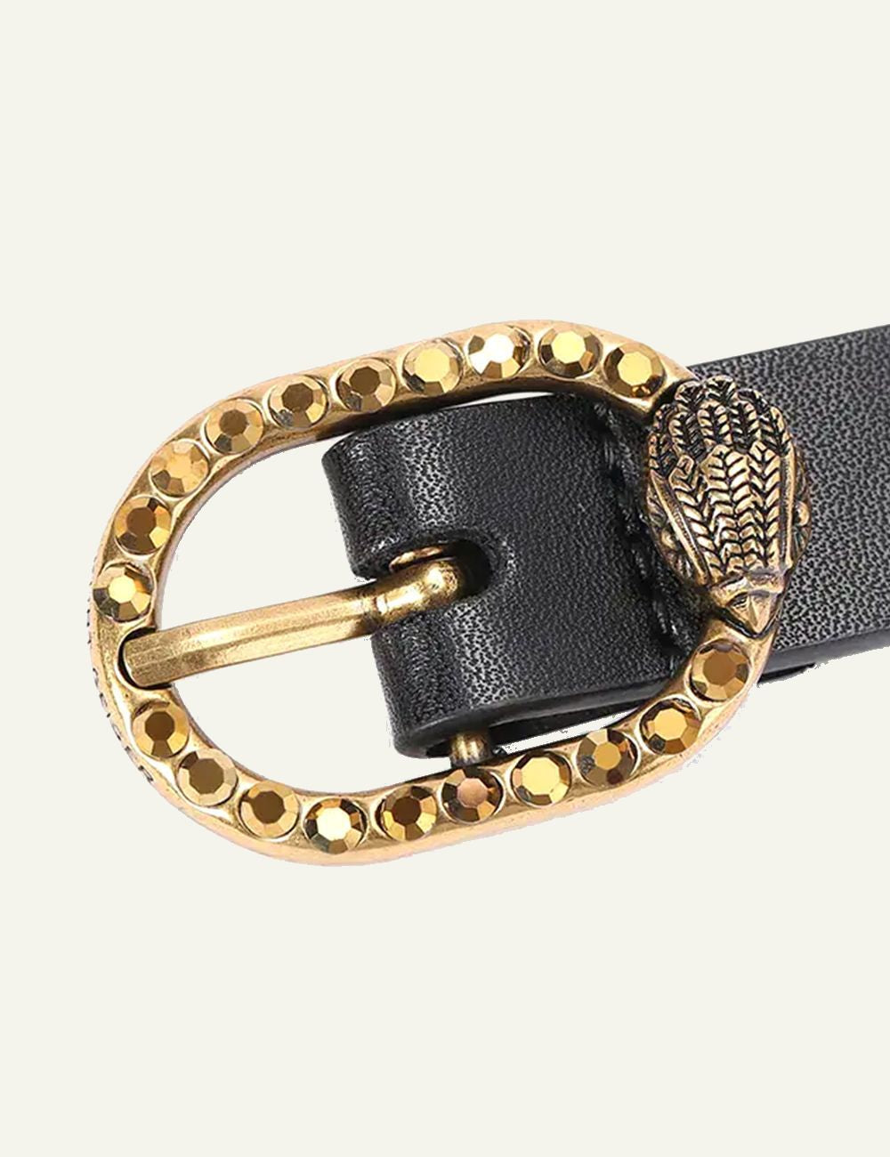 Kurt Geiger black leather belt with gold embellished buckle logo