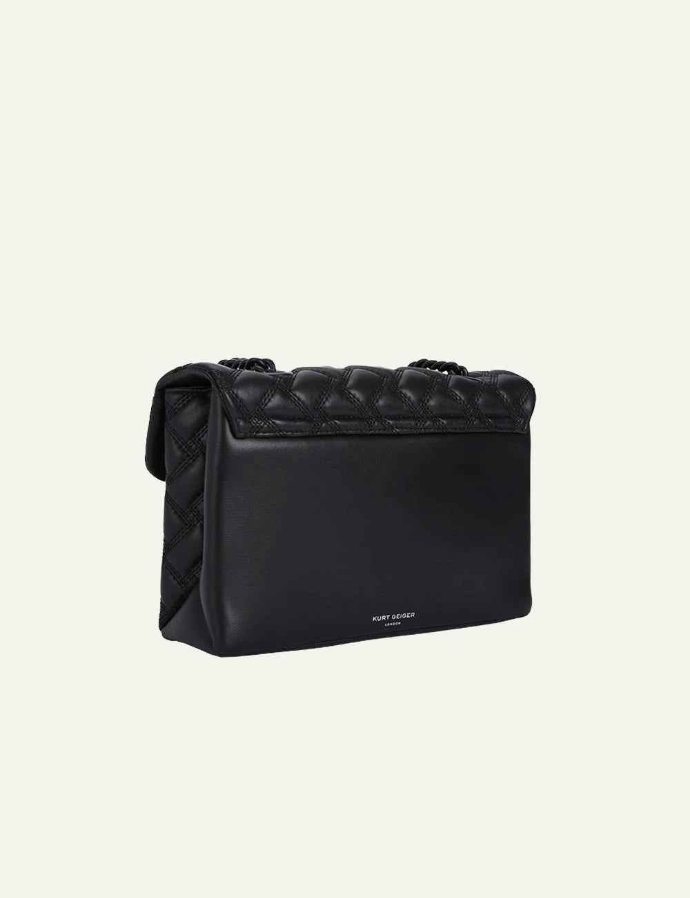 Black leather quilted Kurt Geiger shoulder bag with black chain strap and eagle head clasp bak