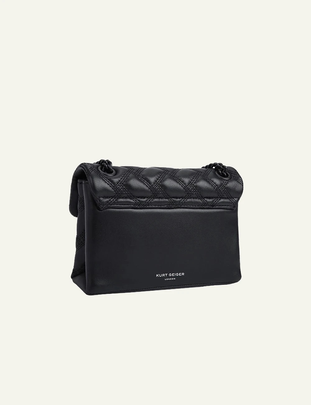 Black quilted Kurt Geiger crossbody bag with black chain strap and eagle head clasp back
