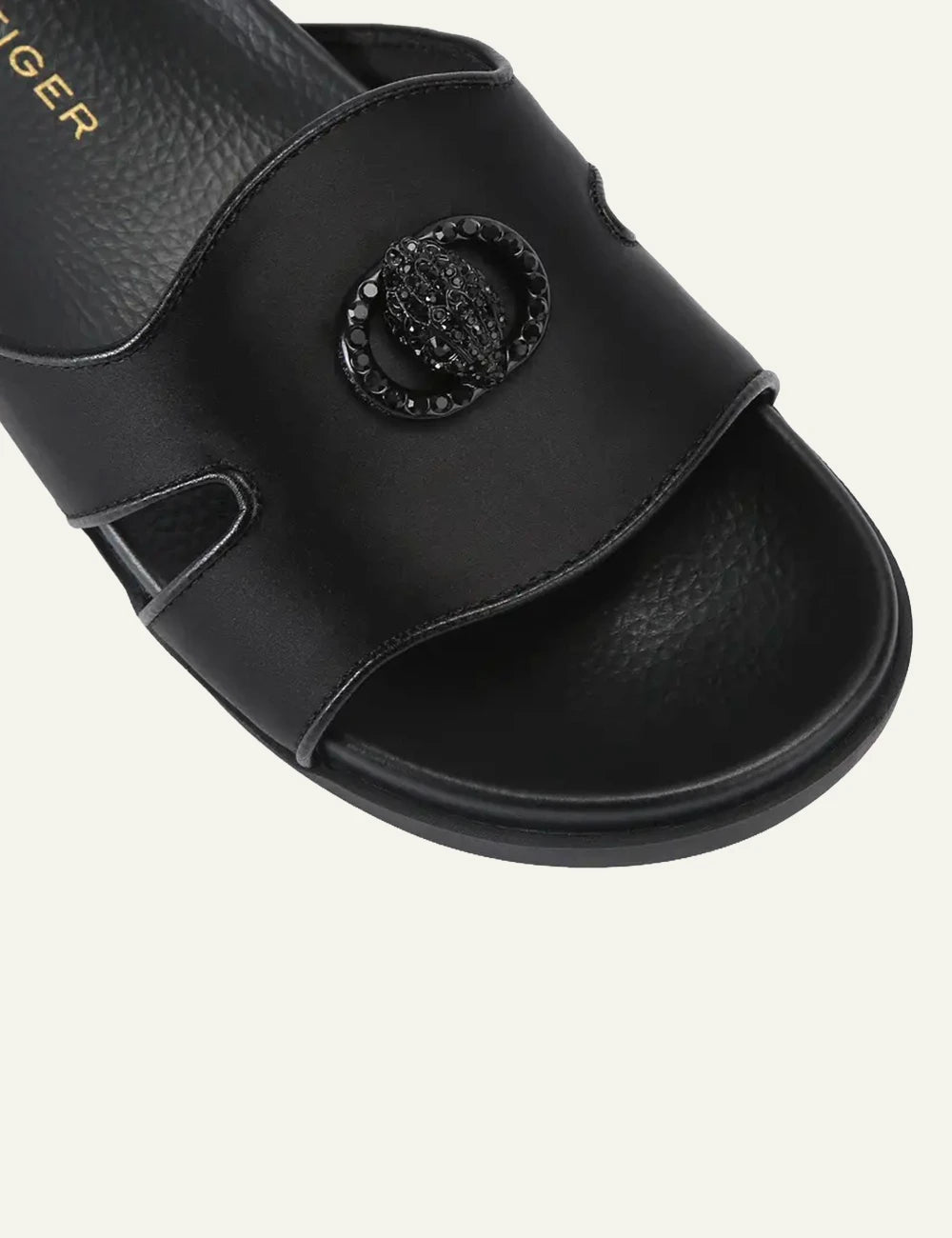 Kurt Geiger Chelsea cut out sandal black eagle logo front detail view