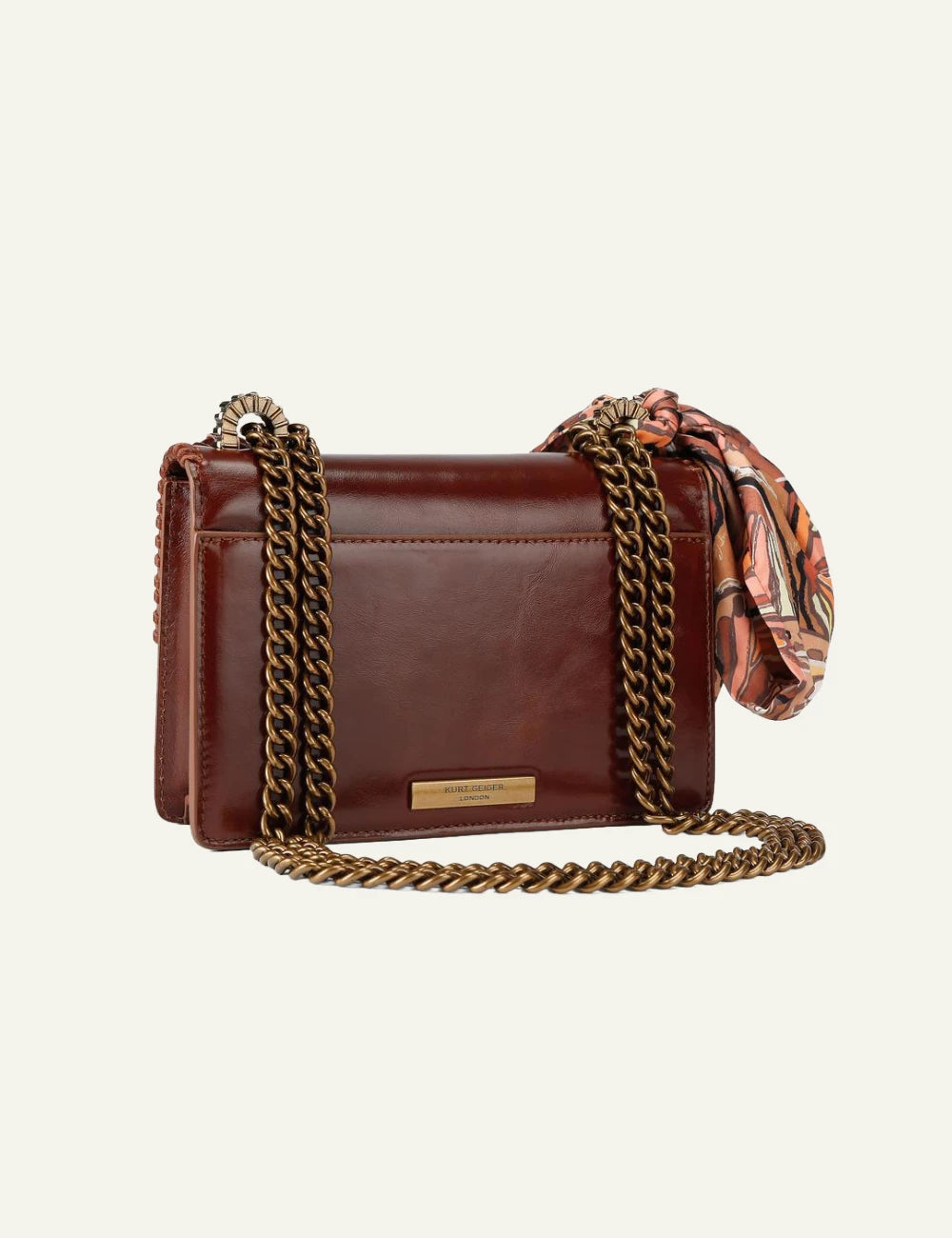 Kurt Geiger crossbody bag brown leather butterfly detail scarf chain eagle back