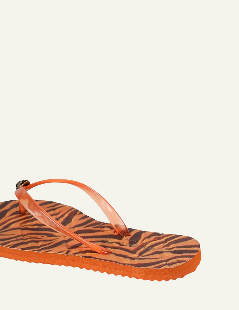Kurt Geiger Kensington flip flop orange sole leopard print footbed orange strap eagle logo back view