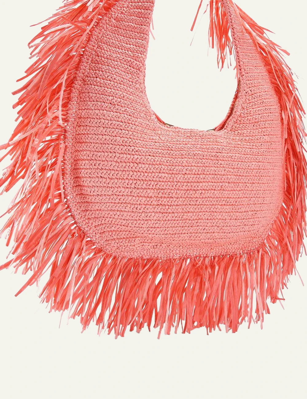 kurt geiger large hobo bag pink raffia fringe cursive logo back view