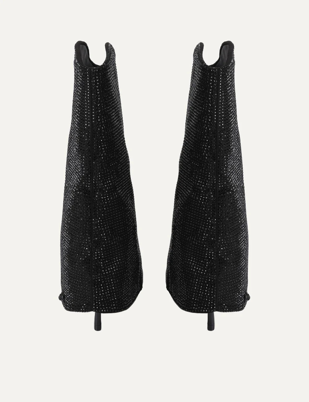 Kurt Geiger London Annabel black knee high boots with all-over black rhinestone embellishments, wide shaft, pointed toe and slim heel back
