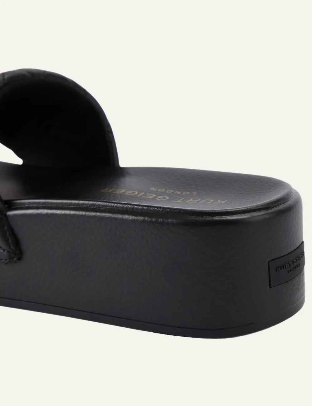 Kurt Geiger Meena eagle platform sandal black quilted strap eagle logo back view