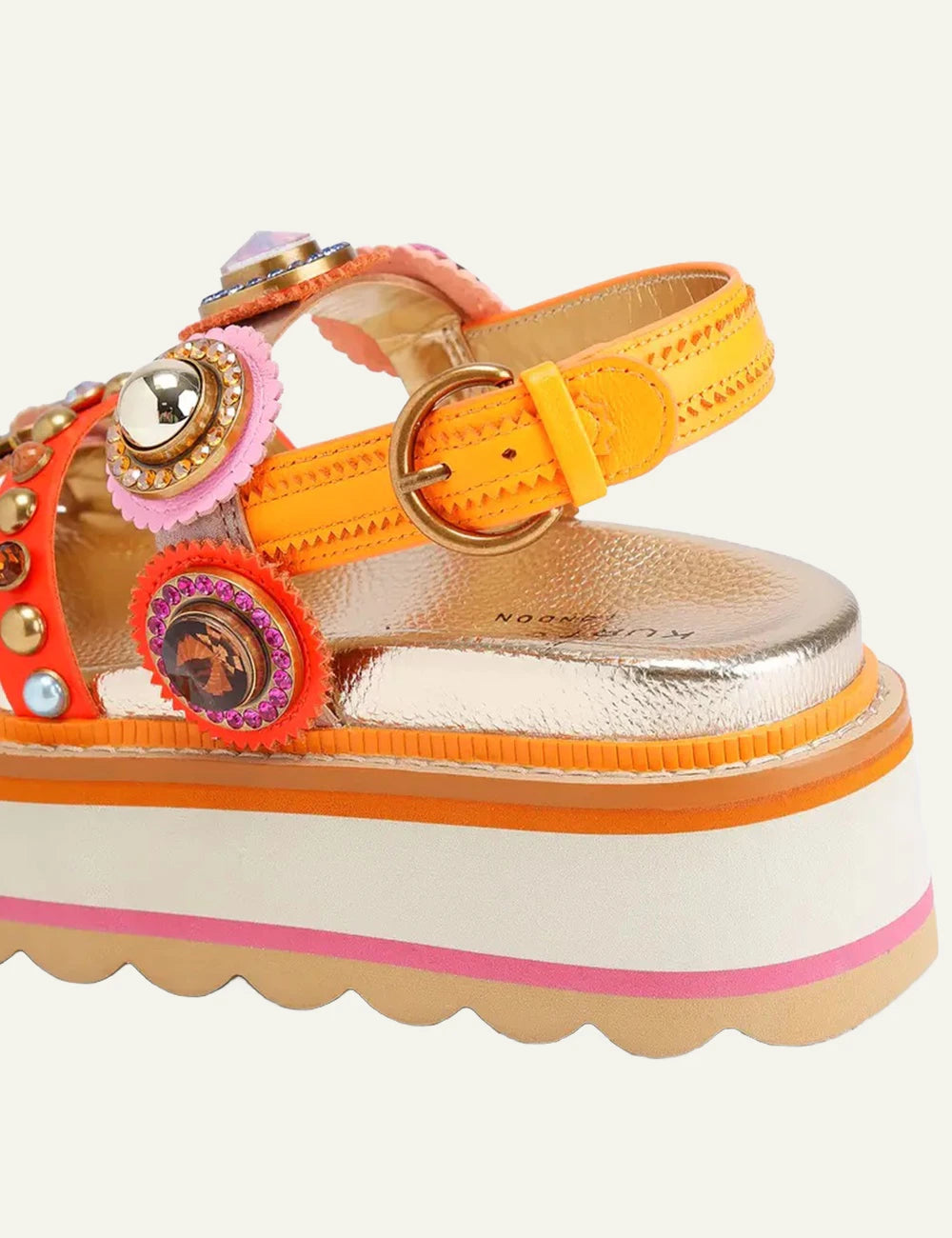 Kurt Geiger Octavia platform sandals orange multicolor crystals embellished back view