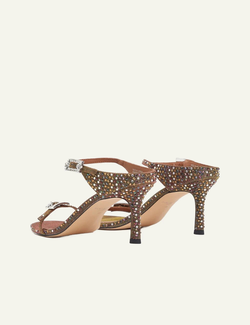 Kurt Geiger strass double buckle sandals gold crystals open toe ankle strap back view