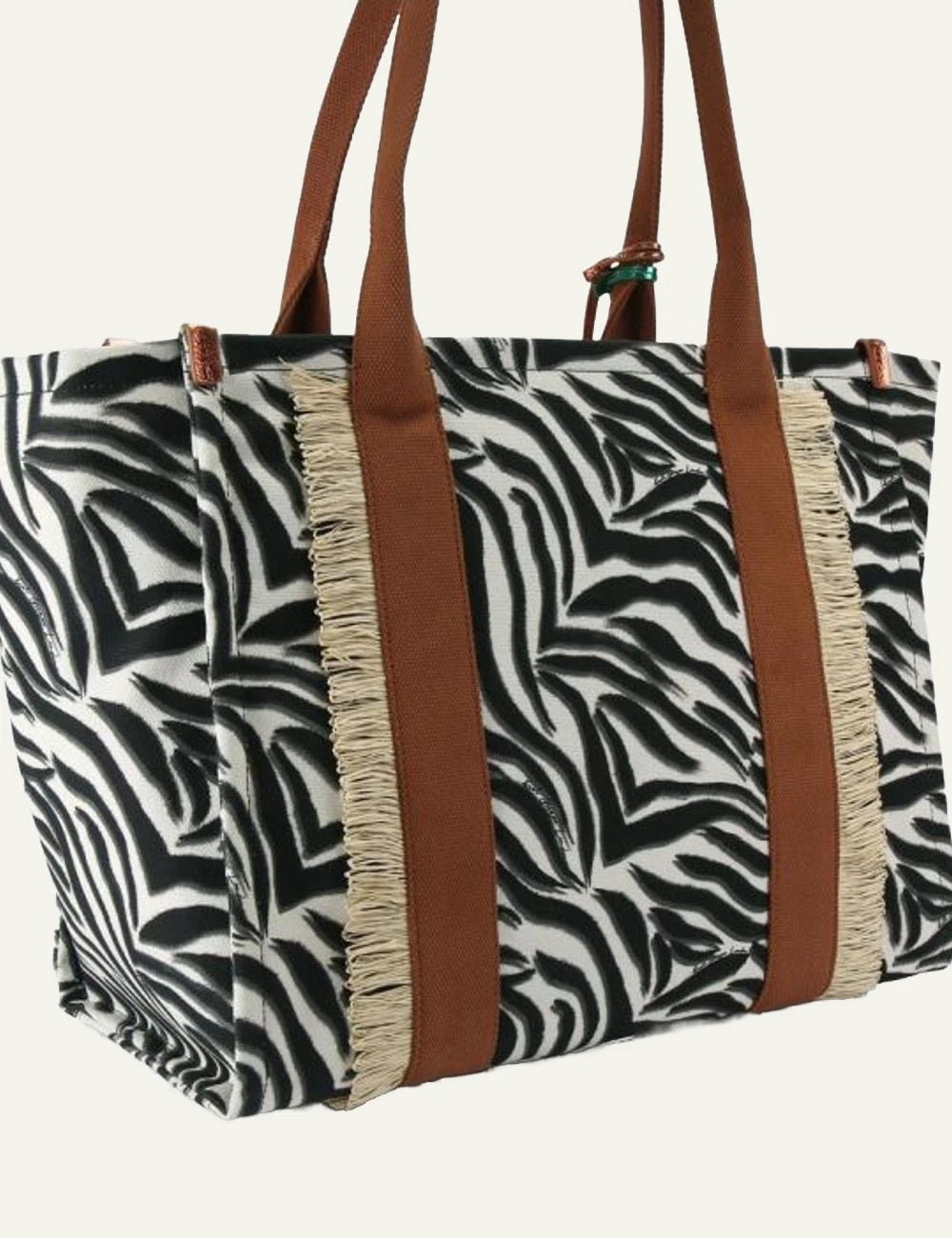 Kurt Geiger tote bag zebra print canvas brown leather detail back