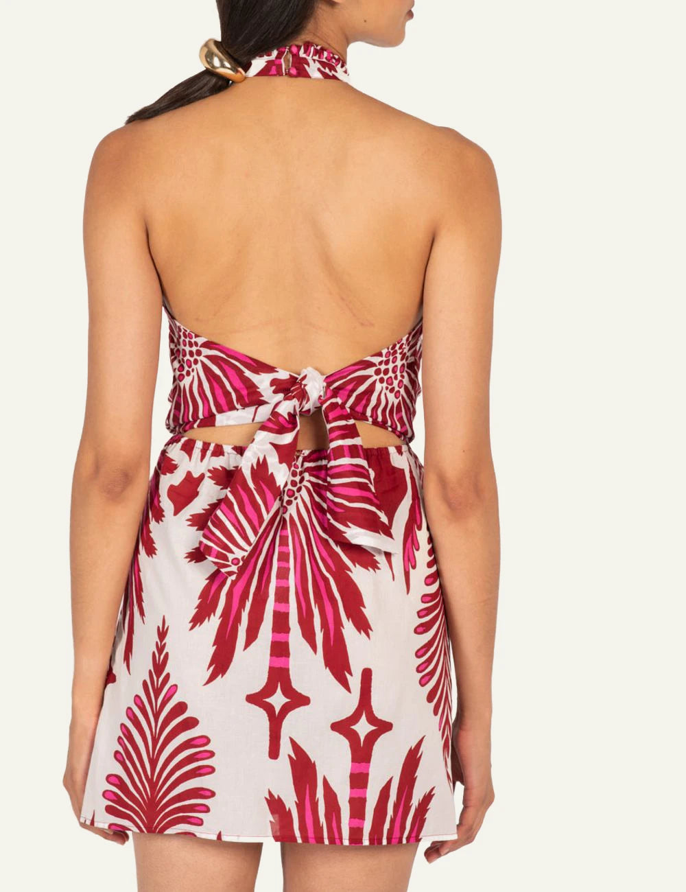 La Poupette Manon dress bordeaux floral mini halter pareo back