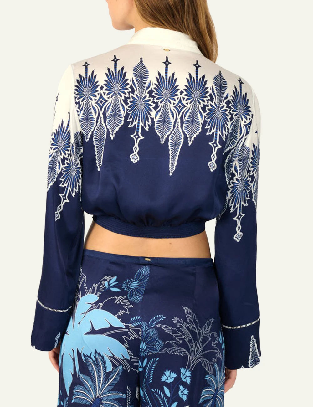 La Poupette Sidonie shirt navy floral satin tie back detail
