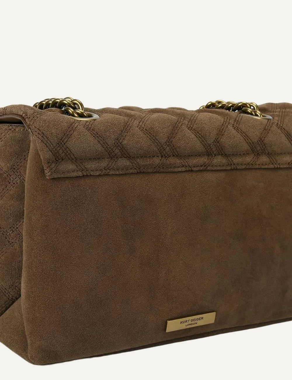 Kurt Geiger London women Leather Kensington brown suede shoulder bag with eagle head and chain strap back