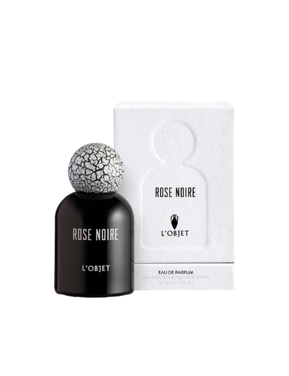 L'Objet Rose Noire perfume black bottle cracked cap front full view