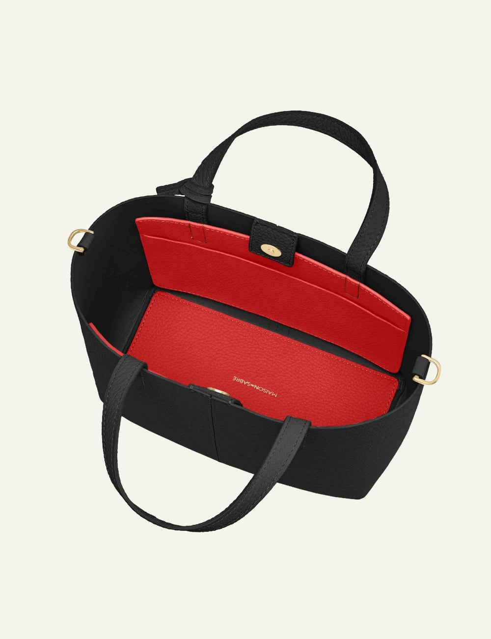 Maison de Sabre small soft tote black leather structured bag top handles top view