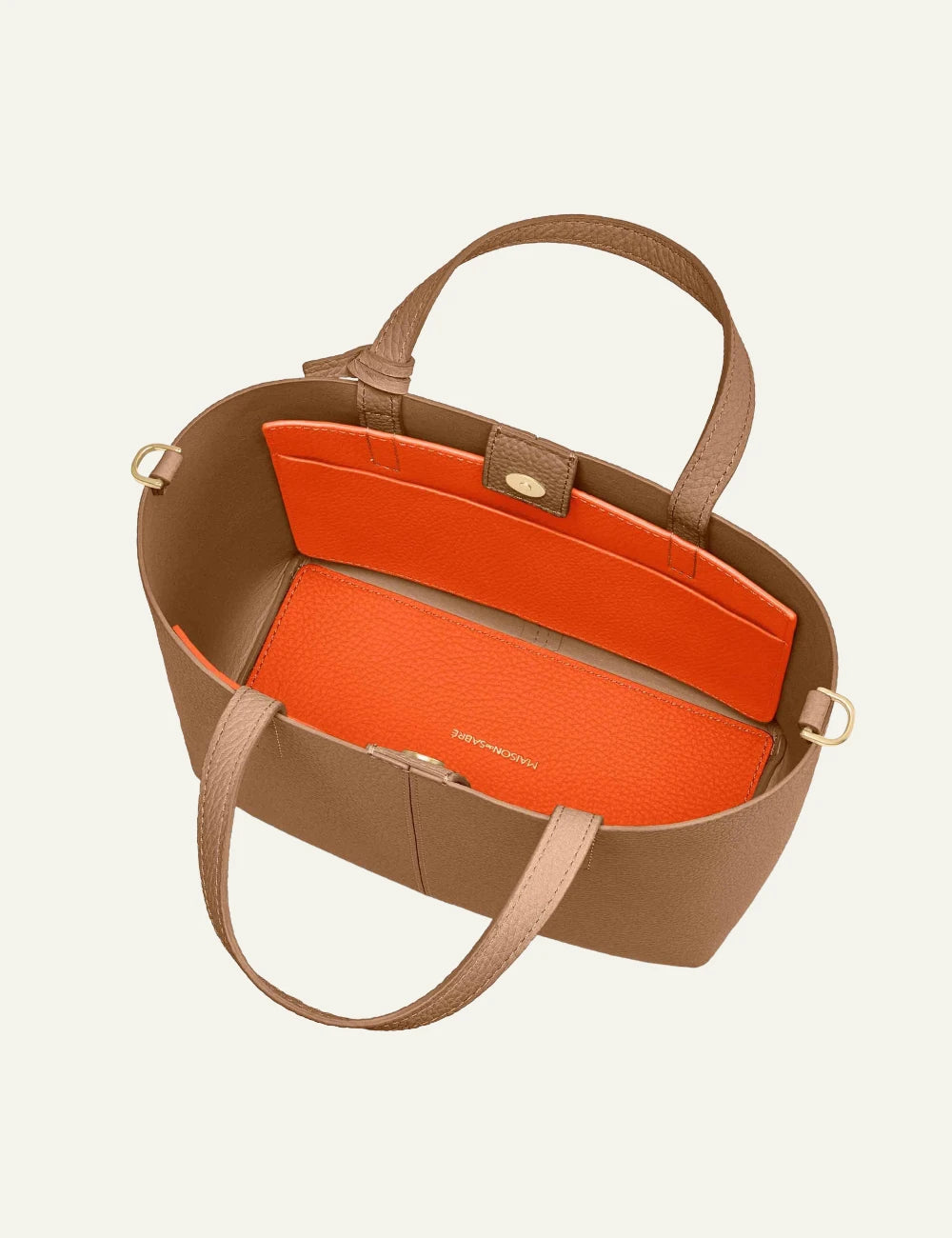 Maison de Sabre small soft tote brown leather top handles structured shape top view