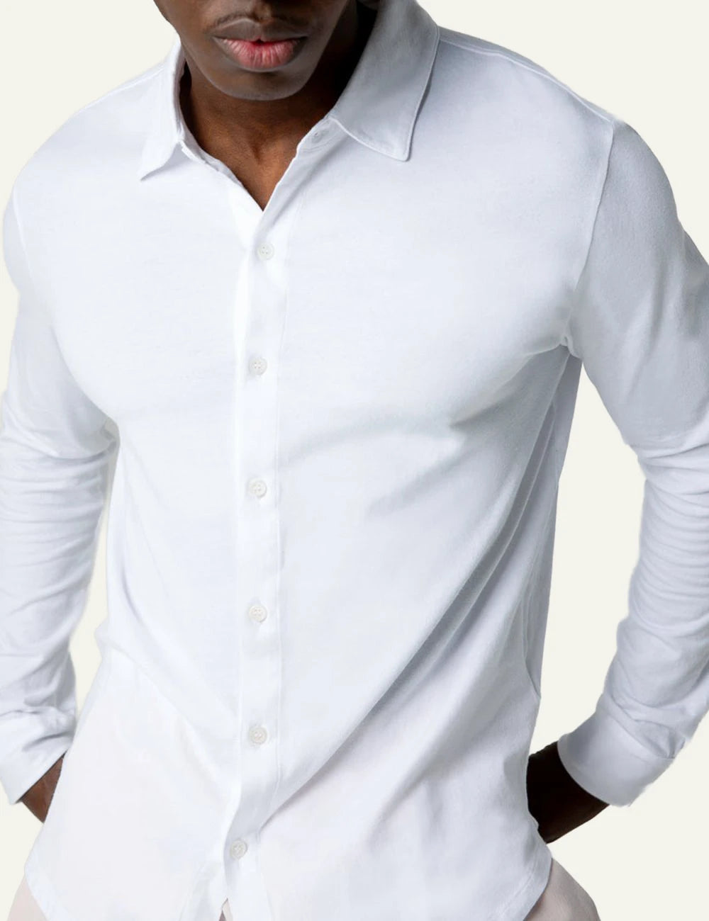 Majestic Filatures shirt white organic cotton elastane long sleeve front detail view