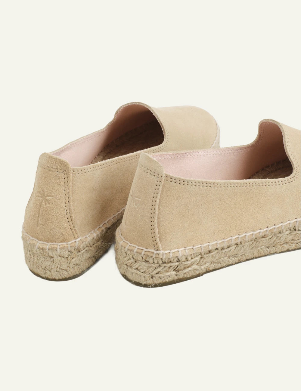 Manebi espadrilles champagne beige suede platform slip on double jute sole back view