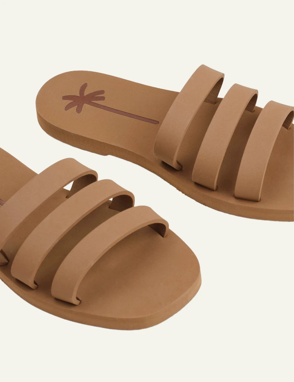 Manebi Eva three bands sandals cuero slide flat side detail view