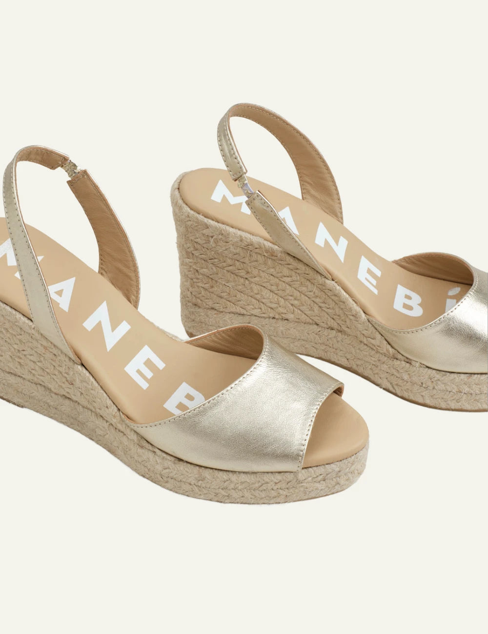 Manebi wedge sandals metallic gold slingback top view