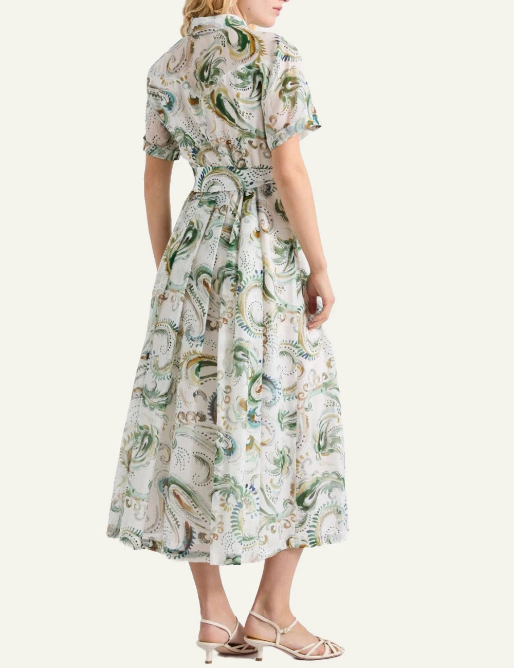 Marella shirt_dress midi voile cotton_silk printed belt short_sleeves back view