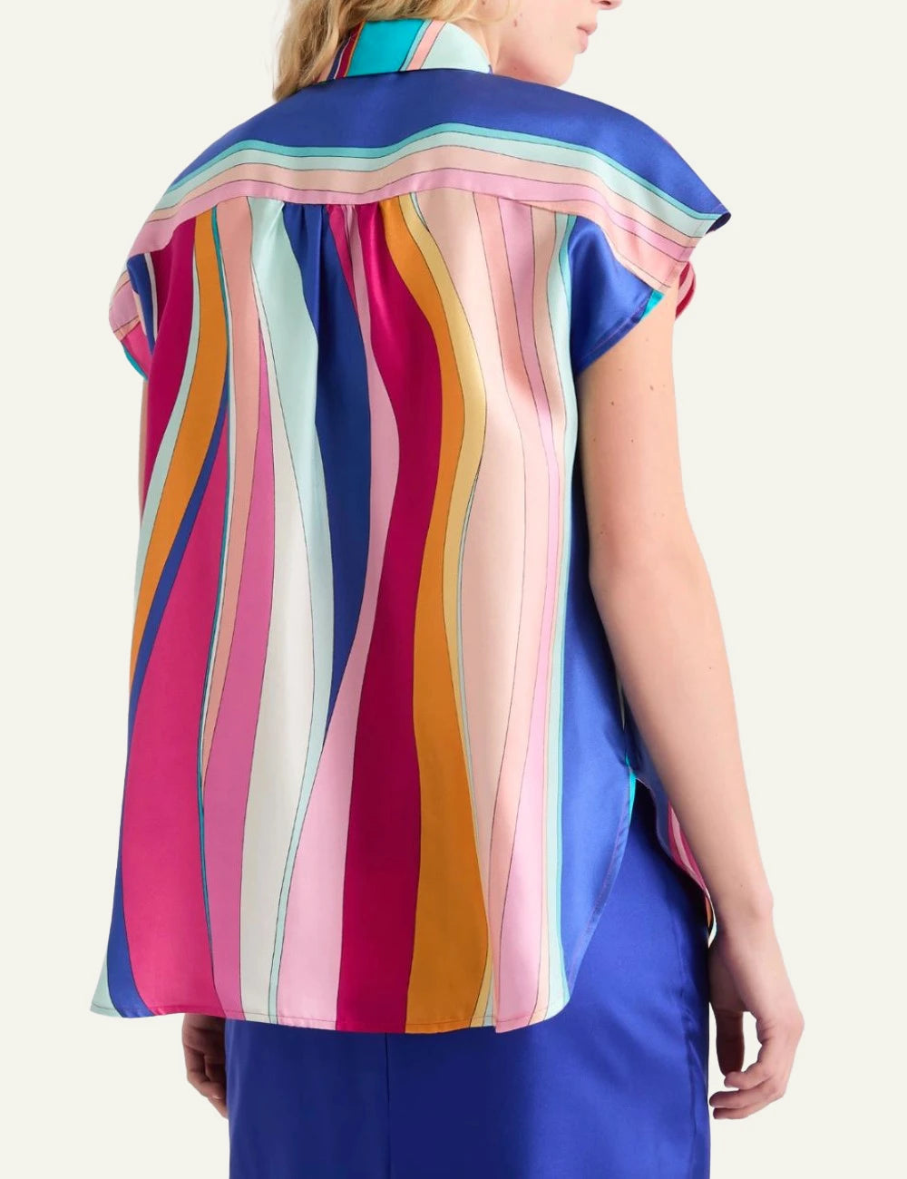 Marella striped silk shirt multicolor short sleeve back view