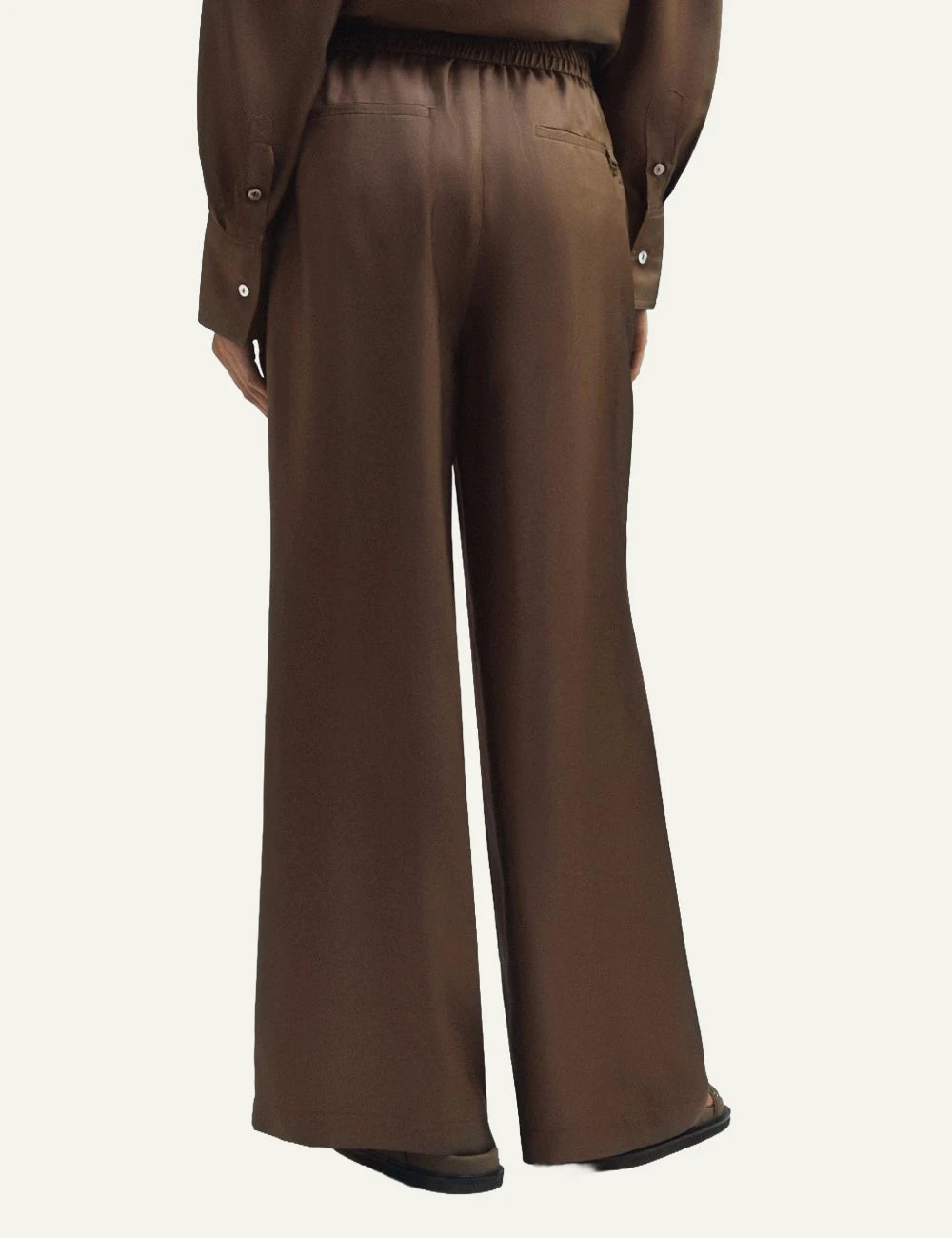 Marella silk_trousers wide_leg brown elastic_waist relaxed_fit back view