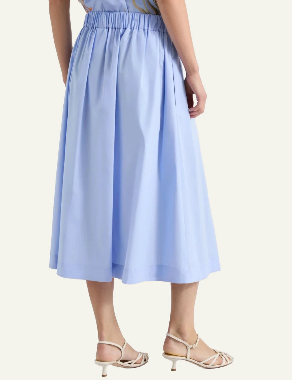 Marella skirt midi light_blue cotton_poplin elastic_waist relaxed_fit bsck view